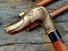Brass Nautical Designer Dog Antique Style Head Handle Cane Wooden Walking Stick 