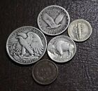  Old U s  Silver Coins 5 Coin Collection Set - 90  Silver Type Coins For Sale