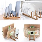 Bamboo Wooden Dish Rack  Vertical Plate   Lid Organizer For Kitchen Pack Of 1