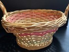 Vintage Split Wood Wicker Basket Easter Small Round Wooden Base Handle