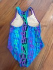 Girls Speedo Bathing Suit One Piece Swimsuit Bright Blue Spell Out Funky 14 Flaw