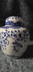 Vintage Blue   White Porcelain Mini Ginger Jar With Lid     Cherry Plum Blossom