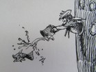 Gene Holton Original Pen   Ink Drawing Queen Mary Boat Long Beach Ca
