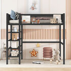 Metal Loft Bed With Storage Shelves Twin Full Size Platform Bed Frame For School