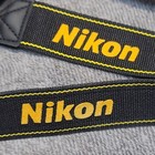 Genuine Nikon Camera Neck Strap Black   Yellow 1 25 w X 52  Long Total
