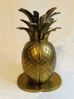 Vintage Hollywood Regency Style Brass Pineapple Bookends Library Decor 9  Mcm