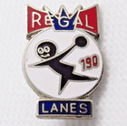 Regal Lanes Bowling Award Lapel Pin Vintage 190 Score Red White Blue Crown Logo