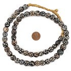 Antique Black Skunk Venetian Eye Beads  12mm Ethiopia African Round Glass