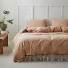  100  Washed Cotton Duvet Cover Set 3pcs With Bowknot Ties Strap Solid Color 