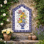 Portuguese Ceramic Tile Wall Panel With Multicolor Flowers  11 75  W X 17 5  H 