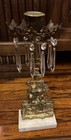 Antique Girandole  Ornate Brass And Marble Candelabra With Crystal Prisms 14 