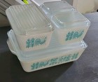 Pyrex 8 Pc Set Turquoise Amish Butterprint Refrigerator Dishes 501 502 503