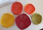Vintage Tupperware Servalier Bowls 5 Set With Lids Harvest Colors Large To Small