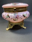 Beautiful Moser Glass Hand Painted And Footed Dresser trinket Jar   No Damage   