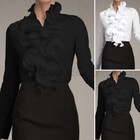 Women Buttons Down Ruffles Frill Blouse Ladies Ol Office Shirt Tops Blouse S-5xl
