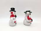 Vintage Christmas Snowman   Woman Holding Presents Salt   Pepper Shakers Japan  