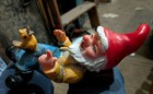 Vintage Zeho Germany Garden Gnome Reclining With Yellow Bird