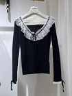 Doen Lace Collar Black Knitted Silm Short Cardigan Sexy Tops Women 2025 Retro