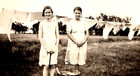 Vintage Photo Old Antique Outdoor Picture Image Girls Ladies Clothes Line Bucket