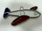 Stained Glass Window Sun Catcher Airplane Vtg Red White Blue 5 5 x3 