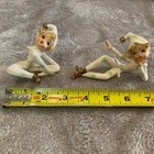 Vintage Lefton 305 Pixie Elf Figurines Pair Spaghetti Hair Mid Century Japan