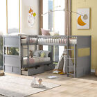 L-shaped Twin Size Bunk Bed With Loft Bed With 2 Drawers For Kids Teens Gray
