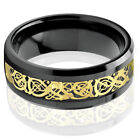Black Tungsten Carbide Gold Celtic Dragon Ring Mens Jewelry Wedding Band 8mm 6mm