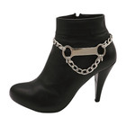 New Women Silver Color Metal Boot Chain Bracelet Set Shoe Anklet Bone Charm 2pcs