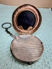 Antique Guilloche Chatelaine Powder Compact Aqua Enamel Lid With Chain 1930 s