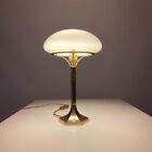 Antique Pair Vintage Art Deco Mushroom Shape Table Lamp Brass   Milk Glass Shade
