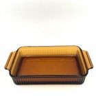 Anchor Hocking Fire King 1441 Ribbed Amber Glass Pan 1 5 Qt Casserole 6 x10    Usa