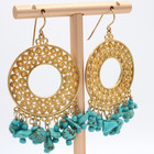 925 Sterling Silver Gold Tone Round Filigree Chandelier Earrings Turquoise Color