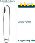 3inch Extra Large Safety Pins - 100pcs Heavy Duty Silver Nickel-plated Steel - B