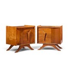 Vladimir Kagan Style Mid Century Sculptural Walnut Nightstands - Pair