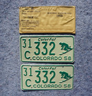 1958 Colorado Skier License Plate Plates Pair   Set - Unused