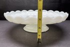 Milk Glass Colonial Diamond Footed Cake Plate Stand 11  Scallop Edge Mint