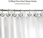 Set Of 12 Heart Shape Clear Crystal Shower Curtain Hooks Transparent Diamond Lov