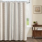 Grey Boho Shower Curtain For Bathroom beige Linen With Striped Print And