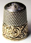 Antique Simons Bros  Gold Band Sterling Silver Thimble     flowing Ferns     C1910s