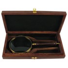 Antique Brass wood Turned Hand Lens Magnifying Glass W  Desktop Box 5x Magnifier