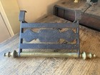 Antique 18th C 1800 Primitive Wrought Iron Brass Fireplace Tall Hearth Trivet