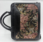 Vtg Franklin Covey 7 Ring Binder Black Leather Floral Tapestry Bag Handles Zip