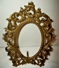 Antique Bronze Brass Ornate Frame Vintage Oval Easel Back French Scrolls