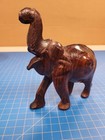 Vintage Hand Carved Wood Elephant Figurine Trunk Up Good Luck Statue Boho Decor