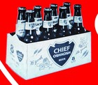 1960s Original Chief Oshkosh Beer 8 Pack Of Bottles In Holder Cardboard Sign Nos