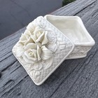 Vintage Shabby Chic Cream Ornate Bisque Porcelain Square Vanity Trinket Box