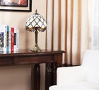 Tiffany Style Stained Glass Beige Vintage Shade Desk Bedside Table Lamp 14  Tall