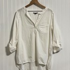 John Mark L White Cotton Button Back Blouse Mesh Grid Detail Artsy Lagenlook