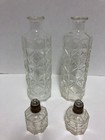 Set Of 2 Vintage Mid Century Clear Glass Decanters Diamond Cut Pattern
