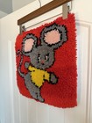 Vintage 1970s Latch Hook Wall Hanging     Cute Retro Cartoon Mouse 14 X 15   